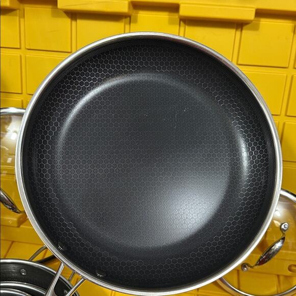 HEXCLAD 7-Piece Nonstick Stainless Steel Frying Pan Set 8 10 12- Lids Wok $600 - Picture 5 of 10